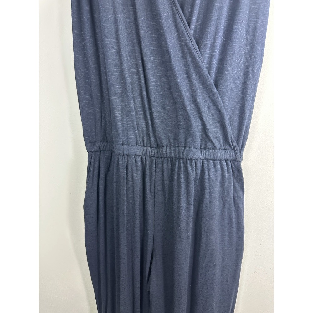 New Soma Soft Slub Terry Jumpsuit Sleeveless Belted Stretch Black Large 34" Long - Picture 5 of 11